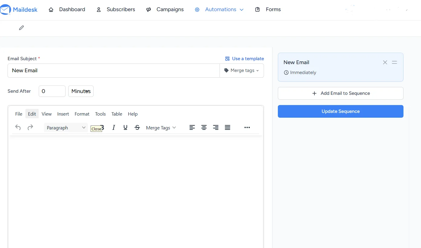Building an automated email sequence in Maildesk