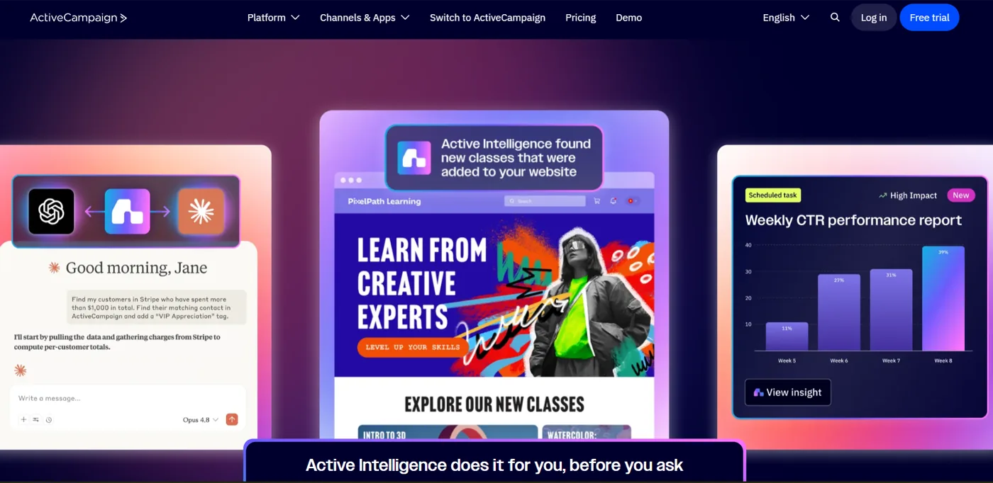 The ActiveCampaign homepage