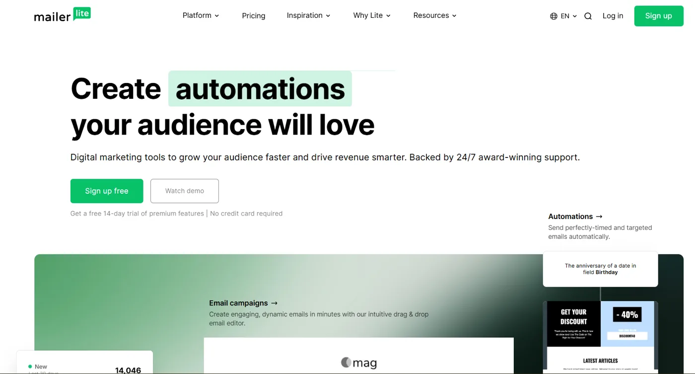 The MailerLite homepage