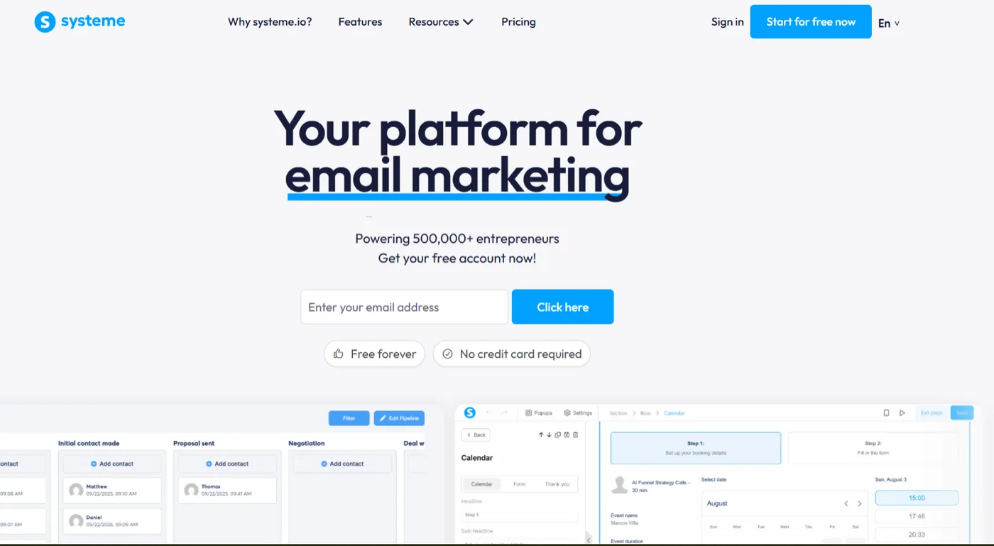 The Systeme.io homepage