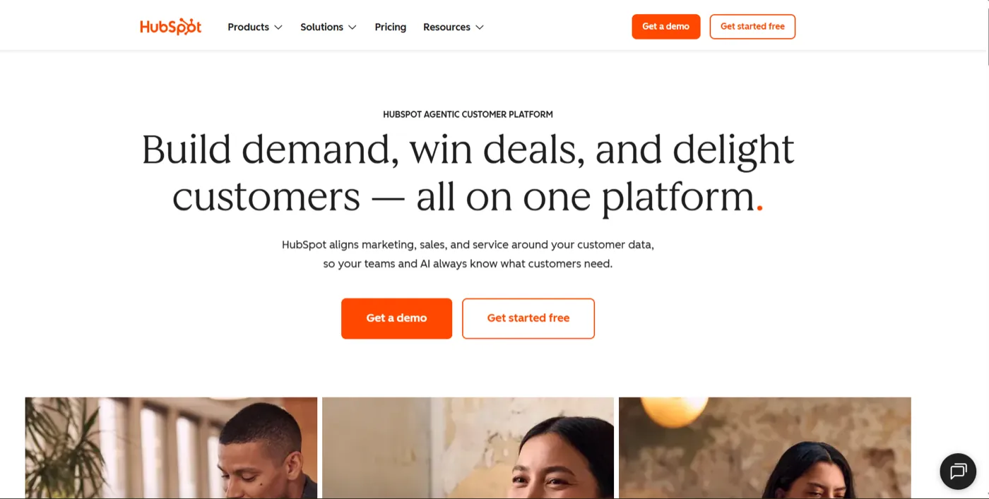 The HubSpot homepage
